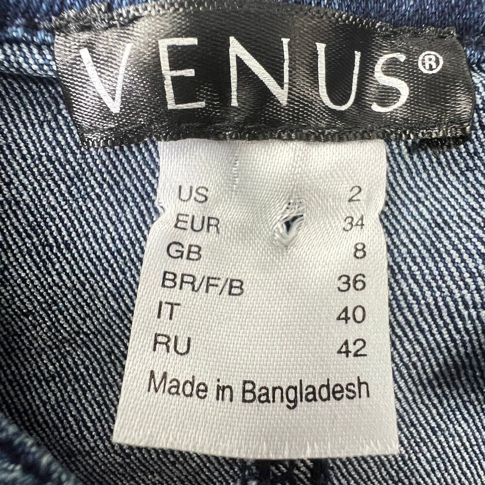 Venus Denim Military Jacket Women’s Sz 2‎ Blue Quilted Sleeves Gold Buttons Chic - Picture 3 of 9